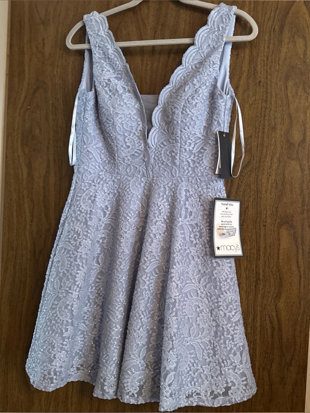 City Studio Light Blue Lace V-Neck Mini Dress